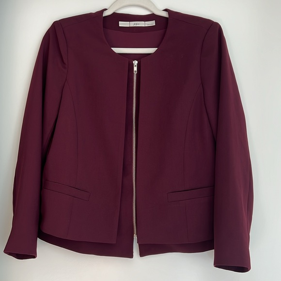 Gibson Burgundy Purple Blazer Preppy Structured Layered with Silver Front Zipper - Picture 1 of 5